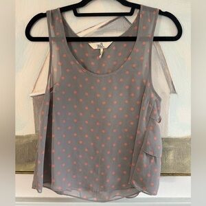 BLACK POPPY Gray And Orange Polka Dot Ruffle Back Sheer Tank Size Small